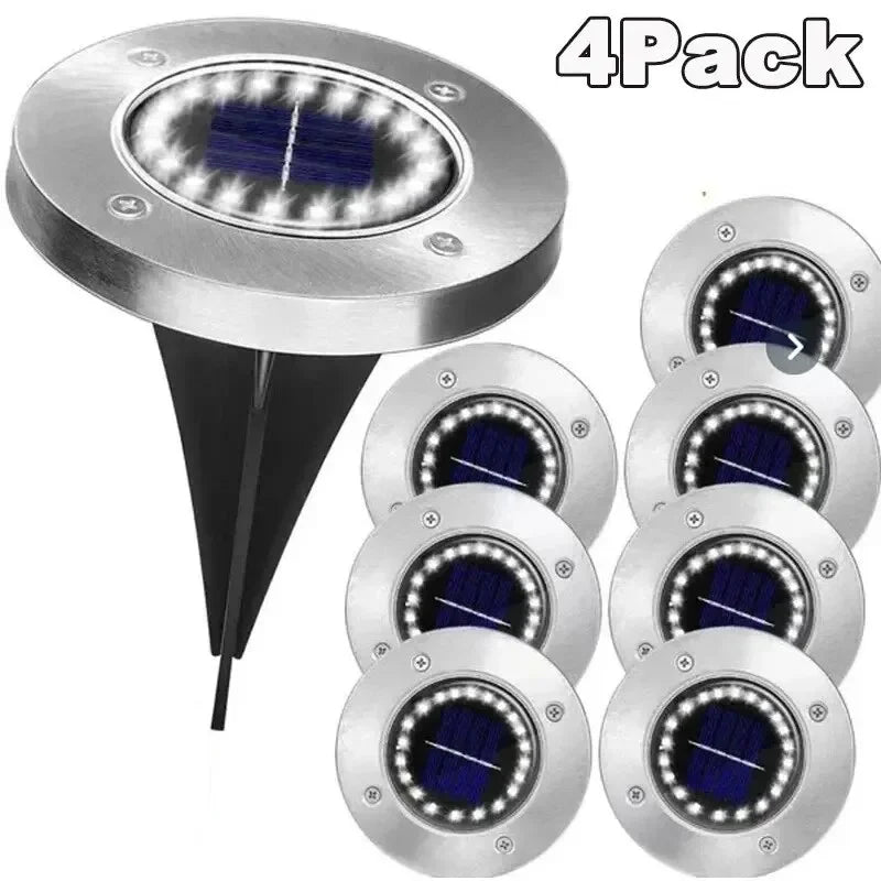 4-Pack Solar Disk LED Garden Lights – Easy Install Stainless
