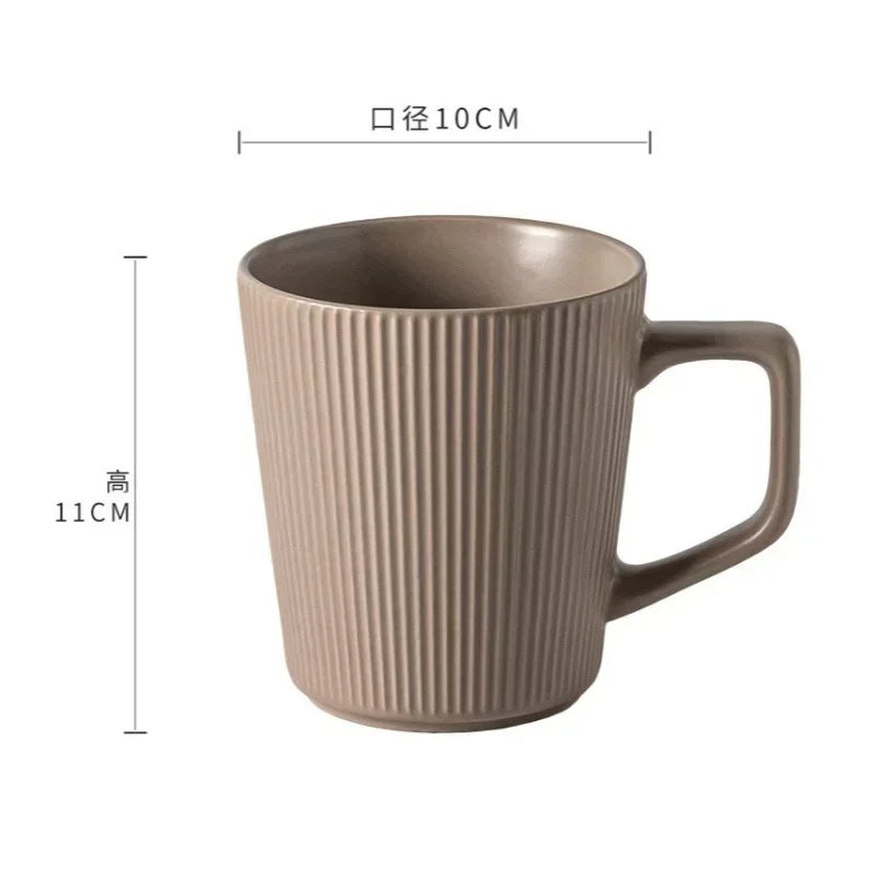Nordic Embossed Ceramic Coffee Mug 500ml | Striped Handle Ceramic Coffee Mug Zpaxo