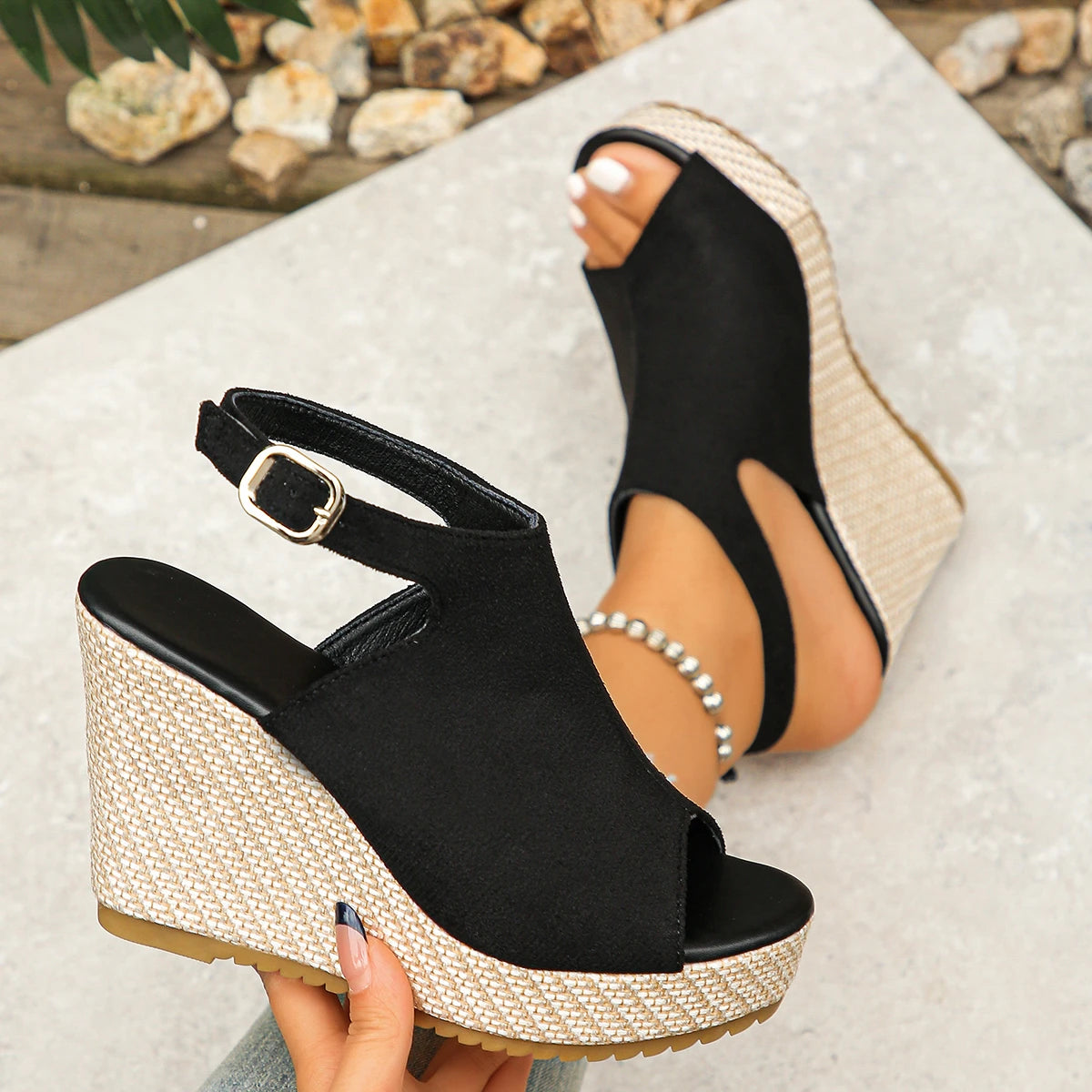 Women Wedges Sandals Peep Toe Heeled Summer Ankle Straps Platform Zpaxo