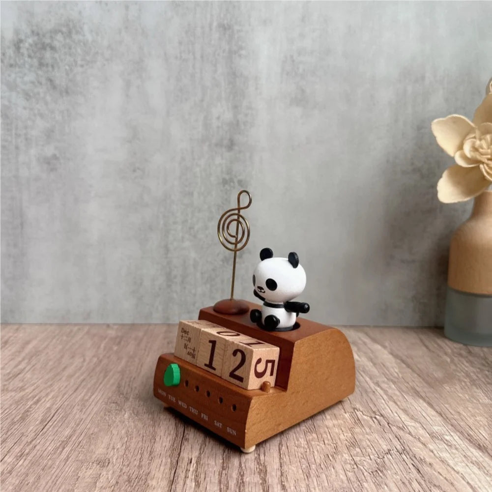 Panda Calendar Wooden Music Box – Desk Ornament & Memo Clip Wooden Music Box Zpaxo