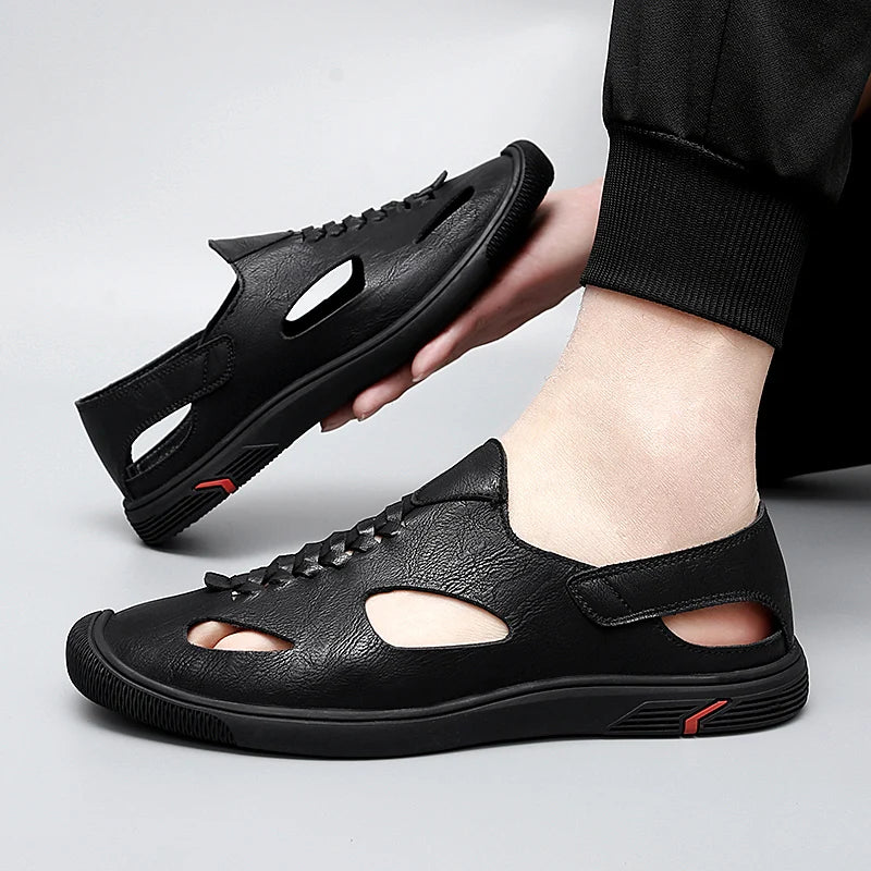 Summer Men Sandals Leather Mens Casual Shoes Outdoor Beach Roman Zpaxo