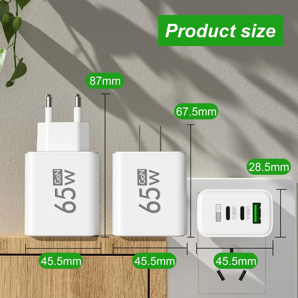 65W GaN USB-C Fast Charger | QC 3.0 Wall Adapter – iPhone & Android GaN USB-C Charger Zpaxo