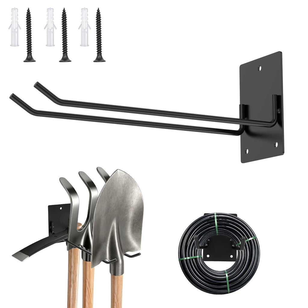 Garden Tool Organizer Wall Mounted Heavy Duty Garage Storage Rack Shovel Rake Holder Space Saving Rustproof Black Iron Hanger Zpaxo