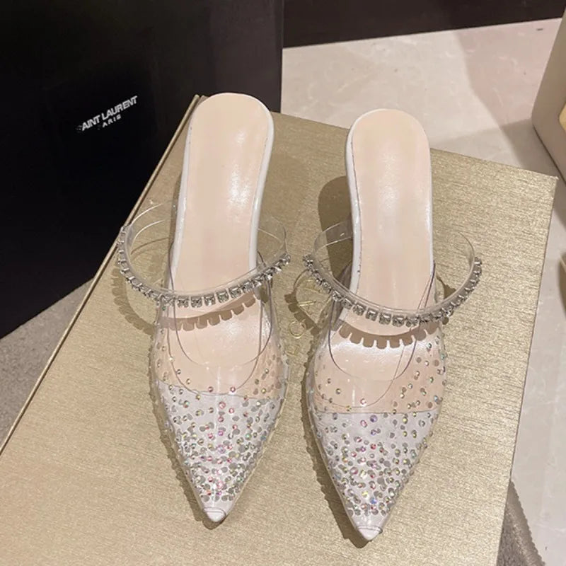 2026 New High Heels Sandals for Women Square Toe Bowtie Decor Summer Outdoor Slippers Thin Heeled Party Wedding Shoes Zpaxo