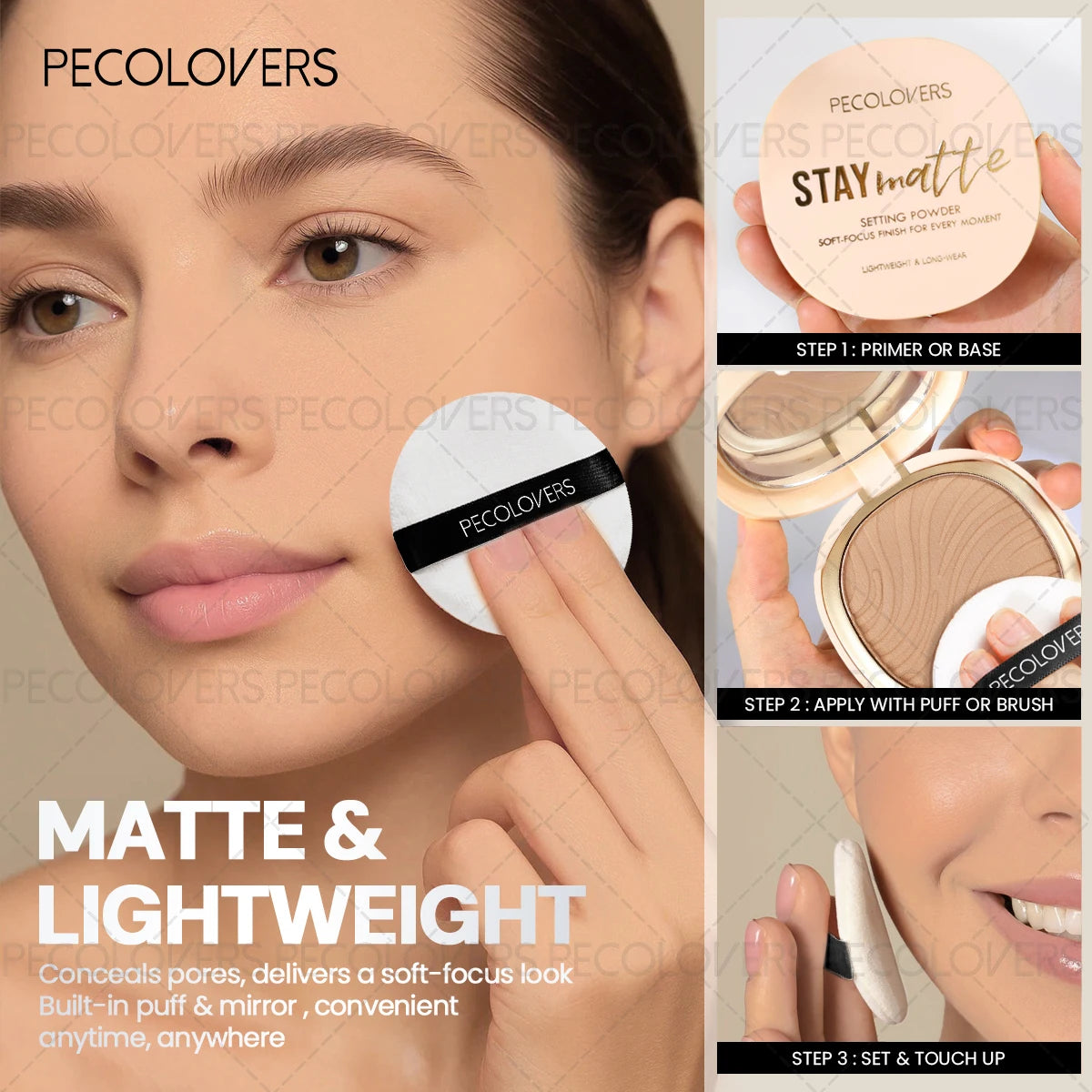 Pressed Powder Foundation, Waterproof, Matte Finish, Full Coverage, Non-Sticky, for All Skin Types, Light to Medium Tone Zpaxo