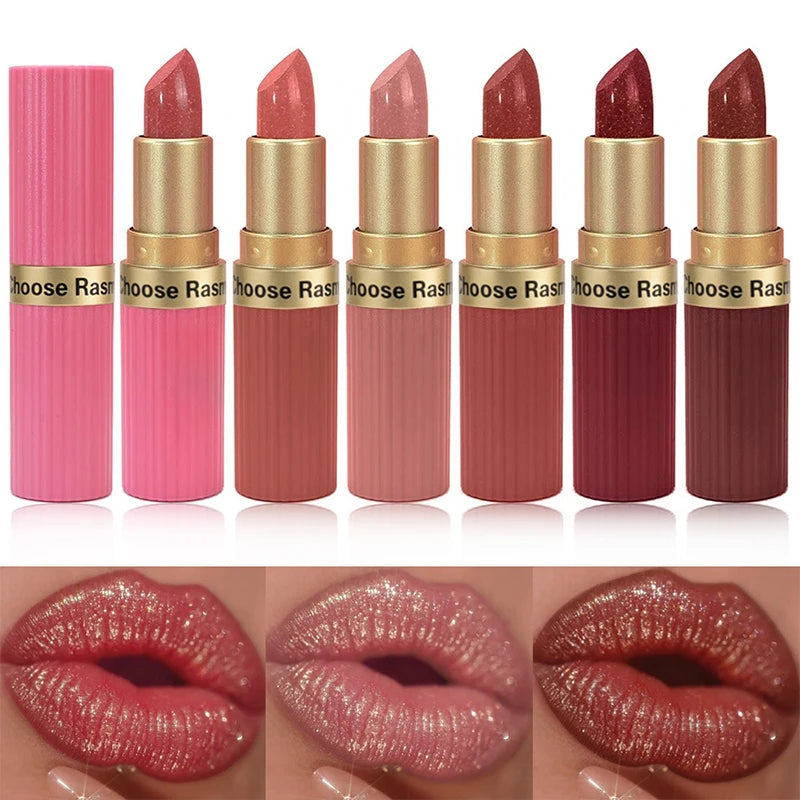 Pearlescent Pink Glitter Velvet Lipstick Delicate Pearl Shimmer Diamond Lipstick Waterproof Long Lasting Women Makeup Cosmetic Zpaxo