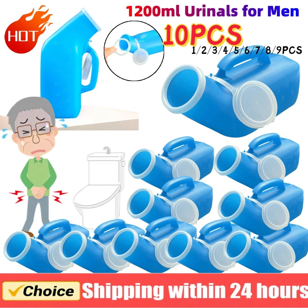 1-10PCS Urinals for Men Spill Proof Pee Container 1200ml Plastic Mens Bedpan Bottle with Lid for Car Elderly and Incontinence Zpaxo