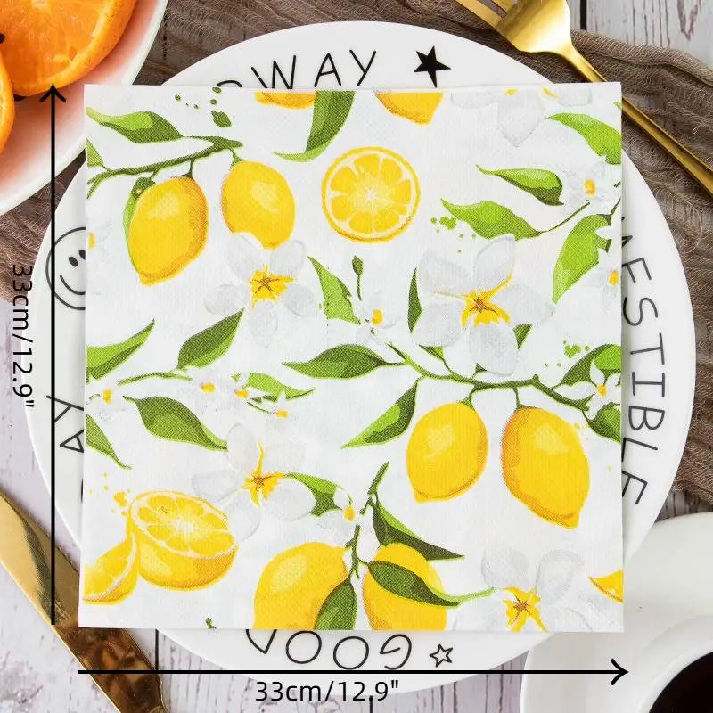 Tough Colorful Printed Napkin Paper Towel Towel Lemon Fruit Party Applicable Wine Glass Decoration Paper Placemat 20Pcs/pac Zpaxo