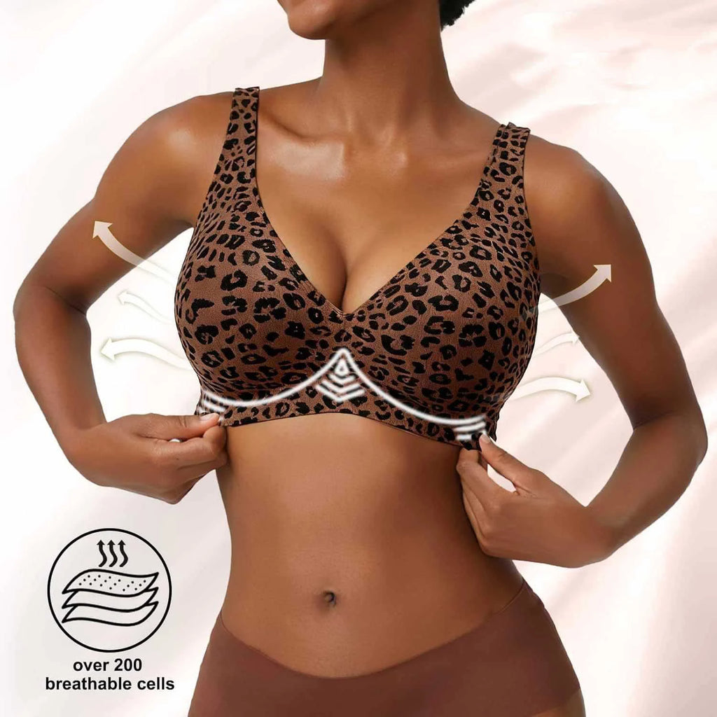 Wireless Seamless Leopard Bra Soft Support Full Coverage Thin Molded
