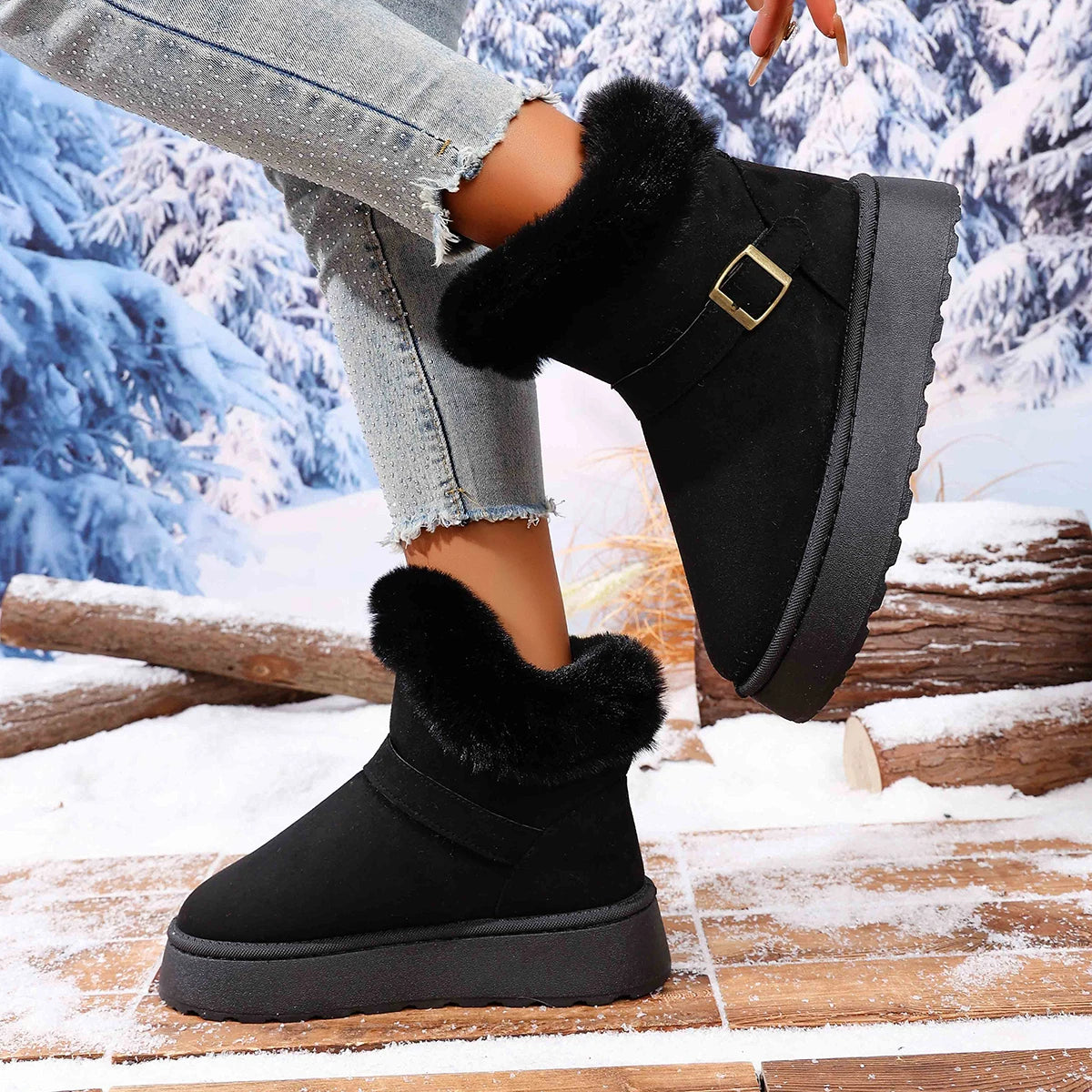 Women Ankle Boots 2025 New Comfortable Luxury Flat Snow Boots Women Winter Outdoor Thickened Fluff Women Shoes Zapatos De Mujer Zpaxo