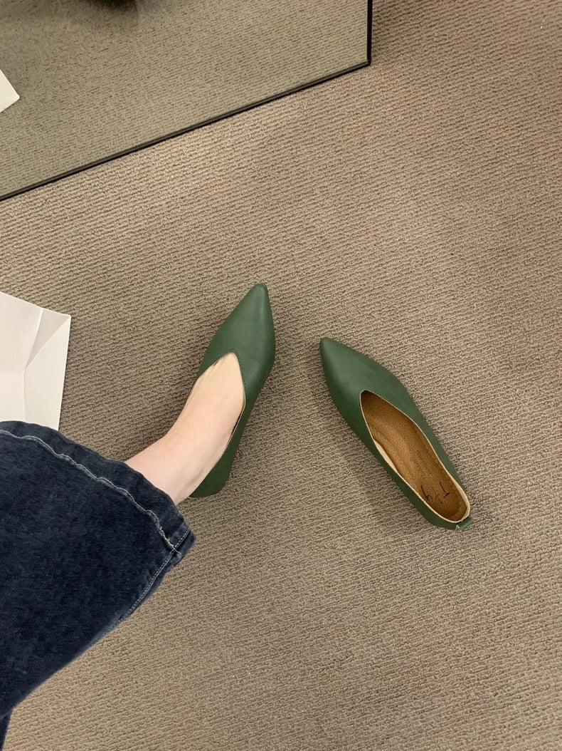 Women's Shoes Large Size 2026 Pointed-Toe Flat Shoes Women's Low-Cut Comfortable Boat Shoes ladies Zpaxo Green 43