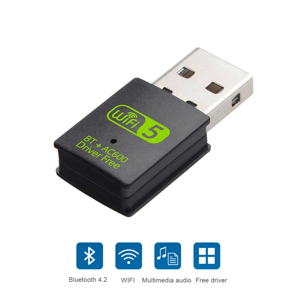 2in1 Dual Band WiFi 600Mbps USB WiFi Adapter Bluetooth-Compatible 2.4G&5GHz Mini USB WiFi Dongle Network Wireless WLAN Receiver Zpaxo
