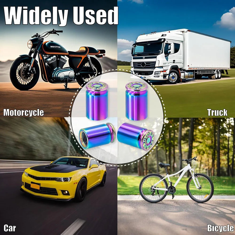 Bullet Shell Aluminum Tire Valve Stem Caps – 4-Pack for All Vehicles