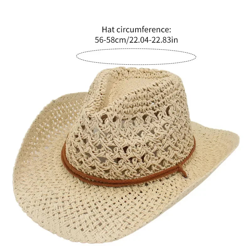 Womens Straw Western Cowboy Hat Foldable Wide Brim Summer Sun Hats