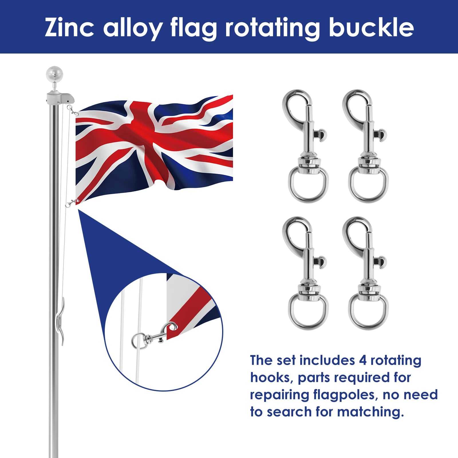 40 Ft Flagpole Repair Kit with Nylon Rope Adjustable Waterproof Heavy Duty Aluminum Flag Parts Repair for Garden Outdoor 1/2 kit Zpaxo