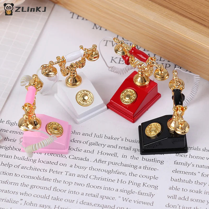 ▶1Pc 1:12 Dollhouse Miniature Phone Model Retro Rotary Telephone for Doll House Decor Zpaxo