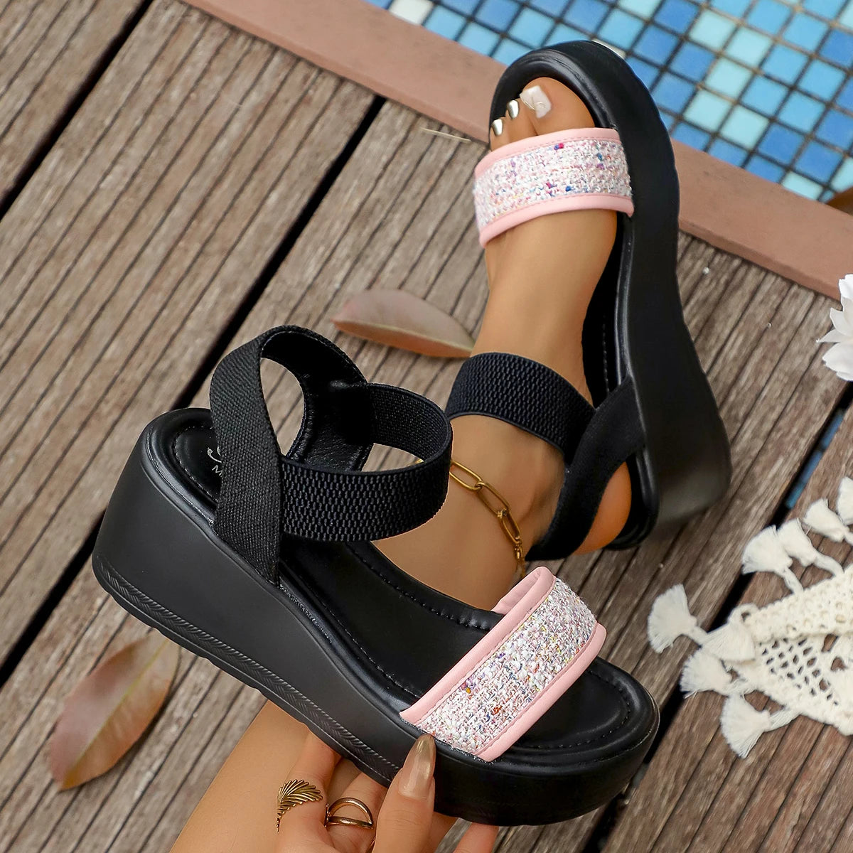 Women Wedges Sandals 2026 Fashion Platform Sandals Women Designer Lightweight Shoes Rome Elegant Casual Plus Size Woman Shoes Zpaxo Pink 43