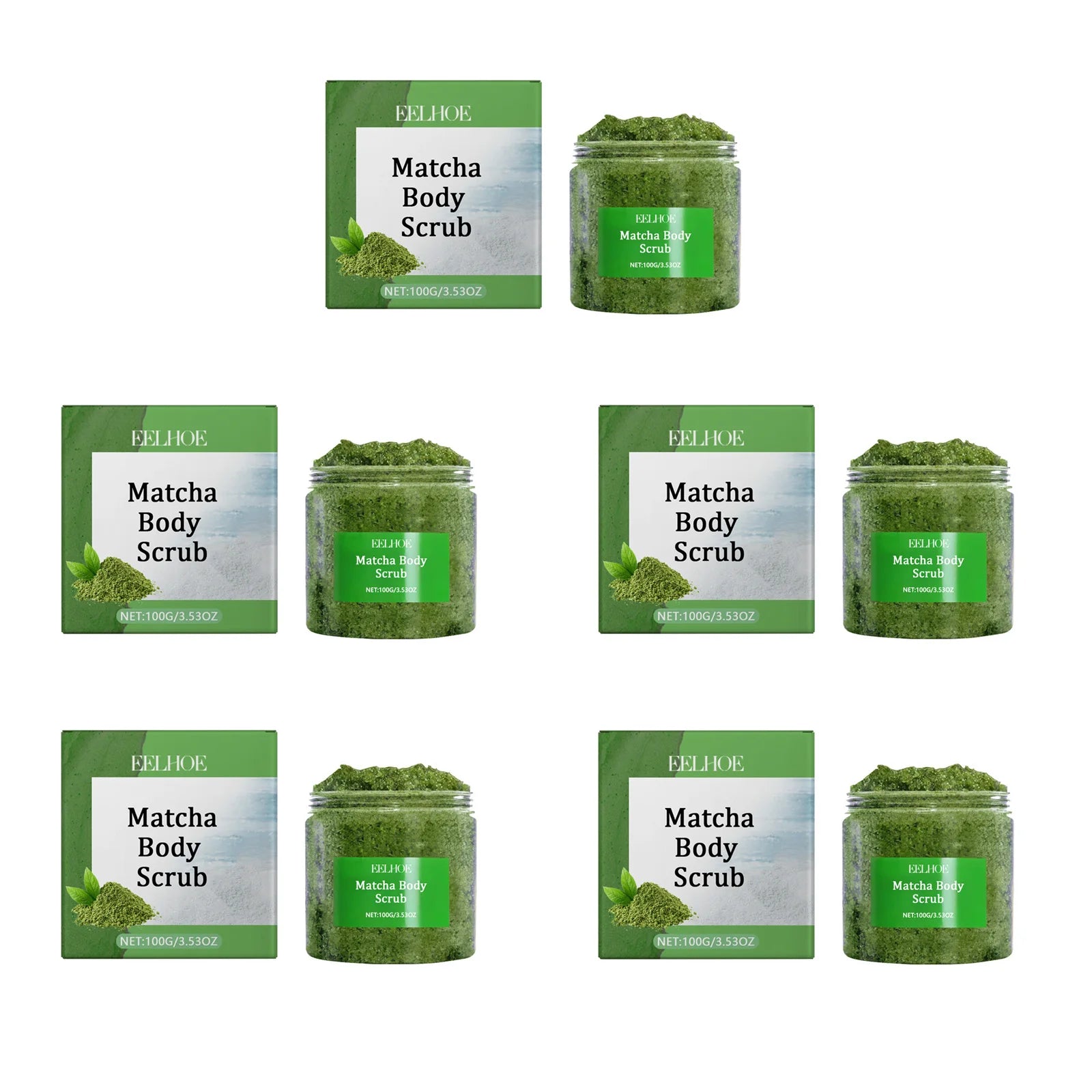 Eelhoe Matcha Sea Salt Body Scrub – Exfoliate & Brighten Skin Body Scrub Zpaxo 5 x 100g Boxed
