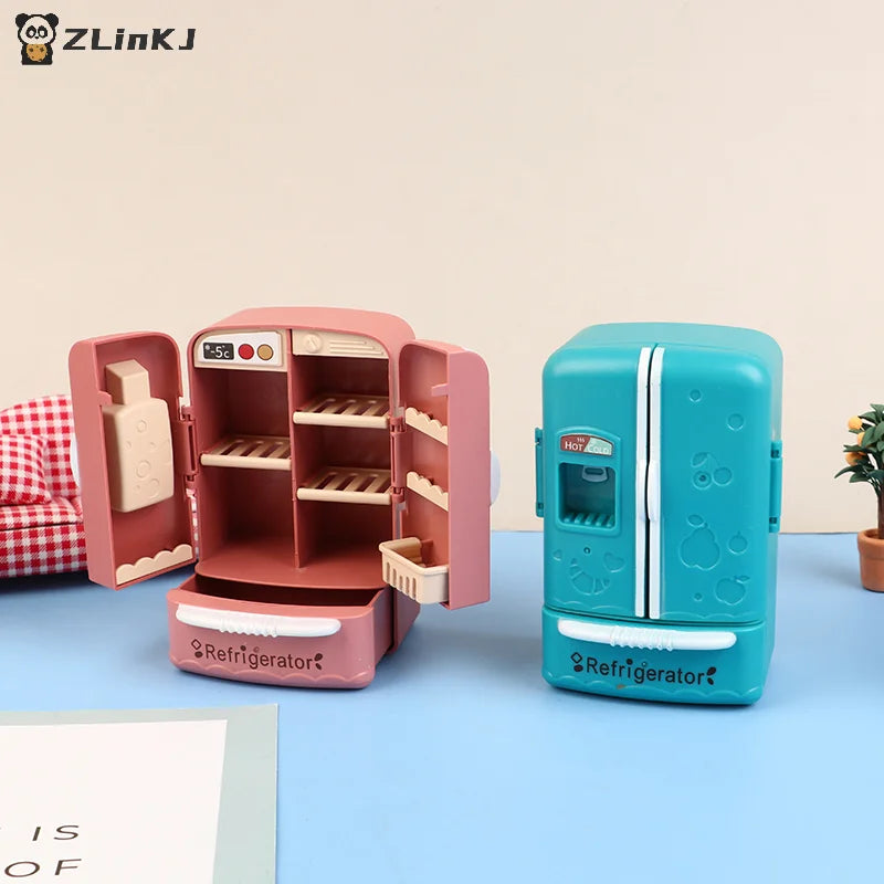 ▶1Pcs White/Pink/Blue Mini Refrigerator Model 1/12 Dollhouse Miniature Kitchen Scene Decorations Ornaments Doll Accessories Zpaxo