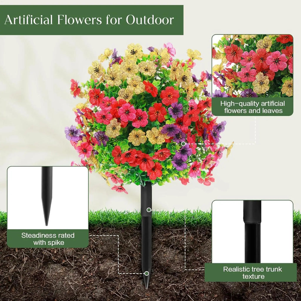 Artificial Shrubs Faux Flower Ball Spike Insert Fake Topiary Plant
