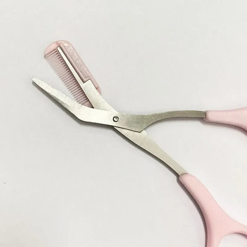 Women Eyebrow Scissors Comb Brow Trimmer Scraper Trimming Knife Face