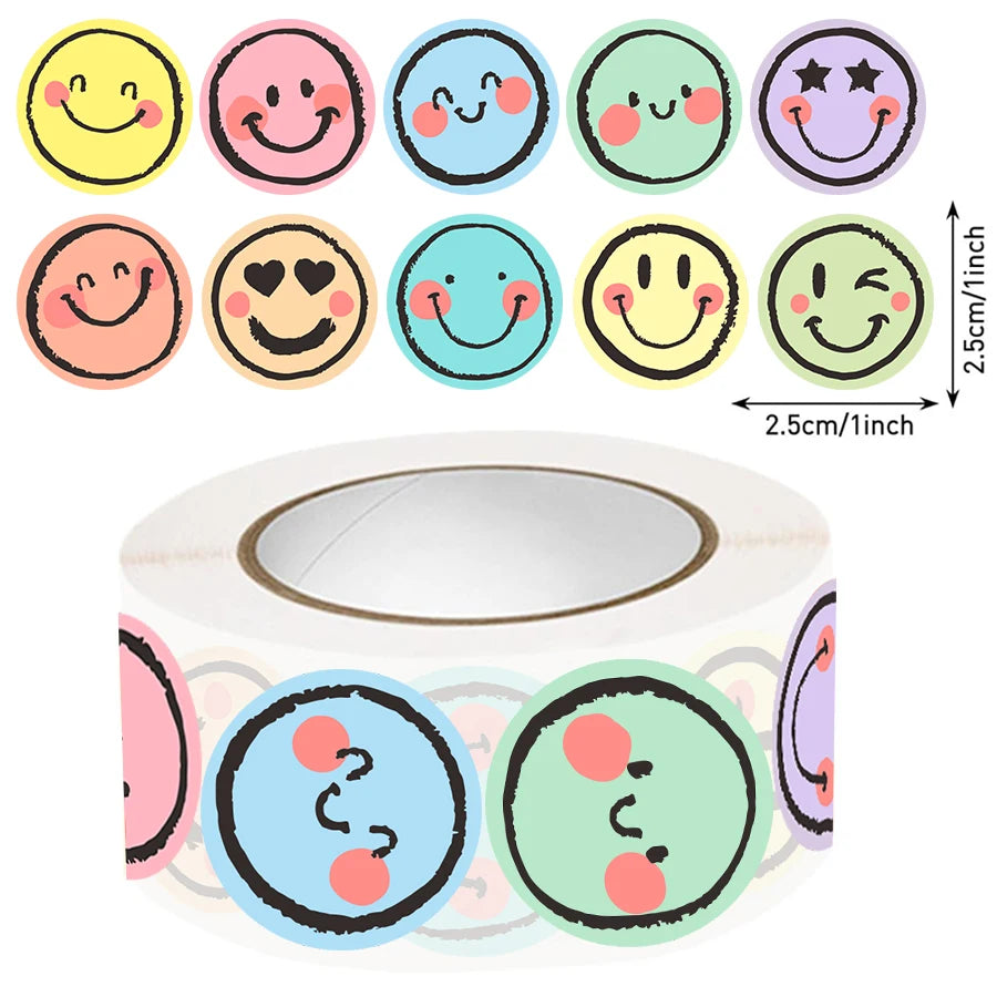 500 Pcs Colorful Round Face Stickers – Pastel Gradient Expressions, Self-Adhesive Matte Labels for Scrapbooking, Journals Zpaxo
