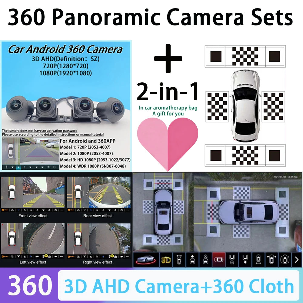 360 Panoramic Camera Sets 3D AHD 1080P 4 Cameras Cloth 2D Universal