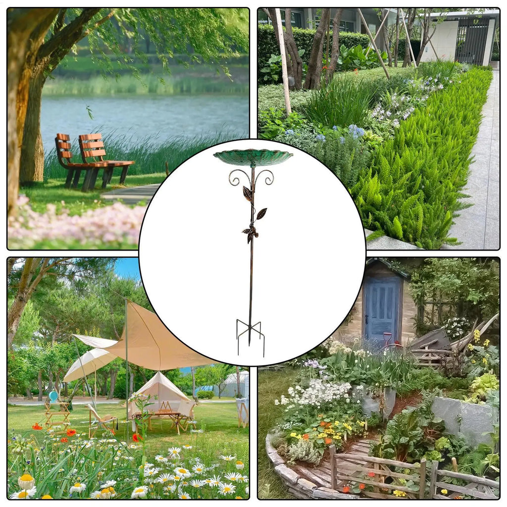 Birdbaths for Outdoors Lawn Birdfeeder Standing Metal Bird Feeder Bowl Height Adjustable Winterproof Decorations for Yard Patio Zpaxo