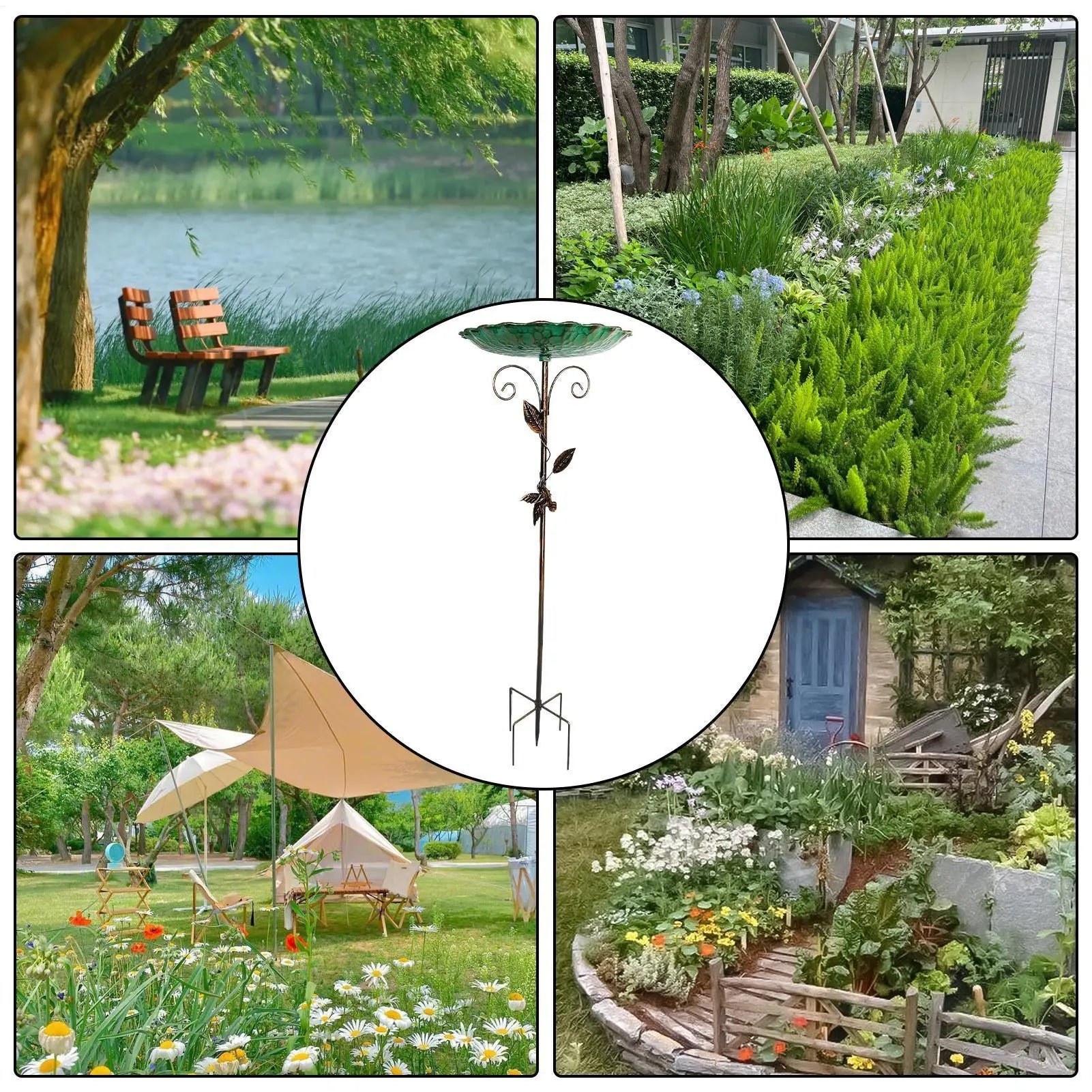 Birdbaths for Outdoors Lawn Birdfeeder Standing Metal Bird Feeder Bowl Height Adjustable Winterproof Decorations for Yard Patio Zpaxo