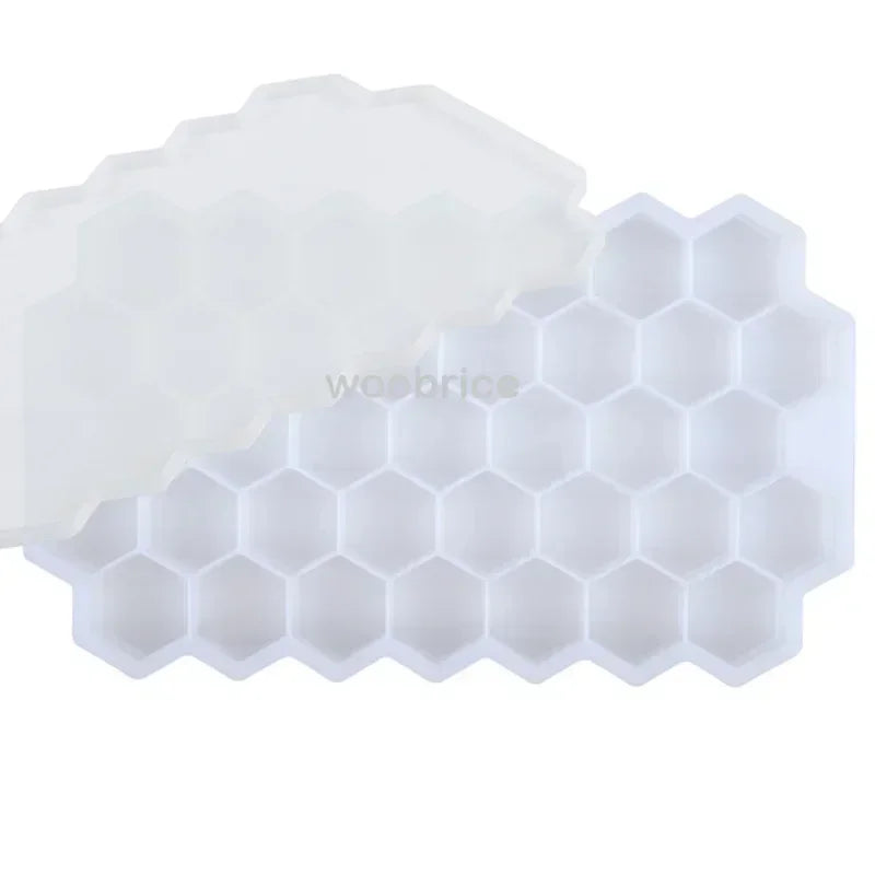 Ice Molds Silicone Honeycomb Hexagonal Template Popsicle Cube Mold Reusable BPA Free DIY Popsicle Mold Ice Cube Trays Zpaxo white 2PCS-74Cube