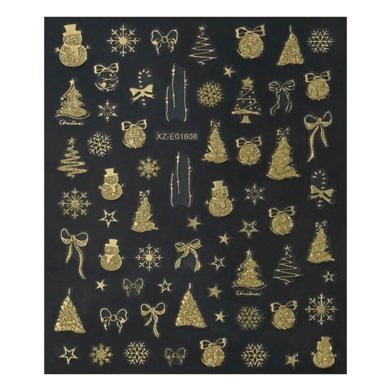 1/12pcs Multi Design Christmas Nails Sticker 3D Gold Stamping Sparkling Snowflake Christmas Tree Bowknot Winter Adhesive Decals Zpaxo 08