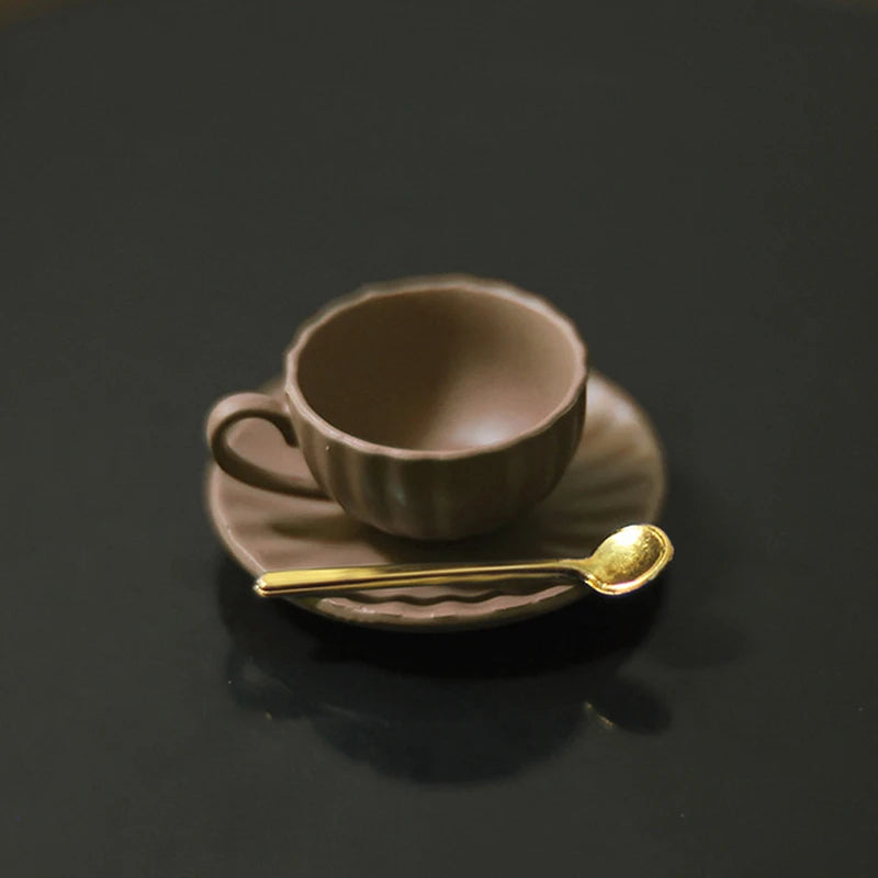 ▶3pcs/set 1:12 Dollhouse Mini Furniture Model DIY Accessories Coffee Cup Saucer Spoon Zpaxo Brown