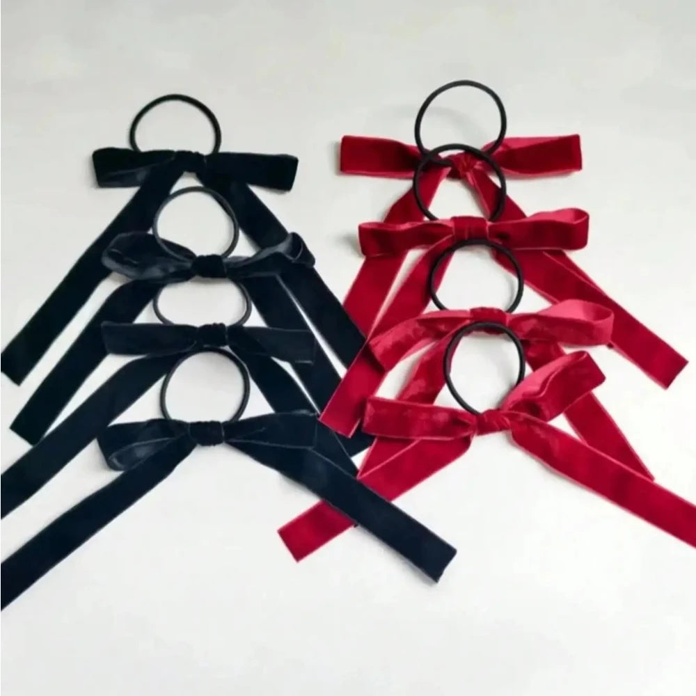 2/8pcs Fashion Black Velvet Bow Hair Ties for Women Girls Party Hair Accessories Zpaxo