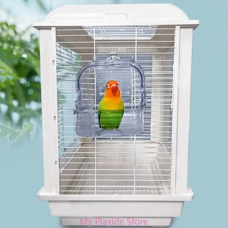 Hanging Bird Bath Tub Parakeets Cage Bathing Basin Clear Shower Room