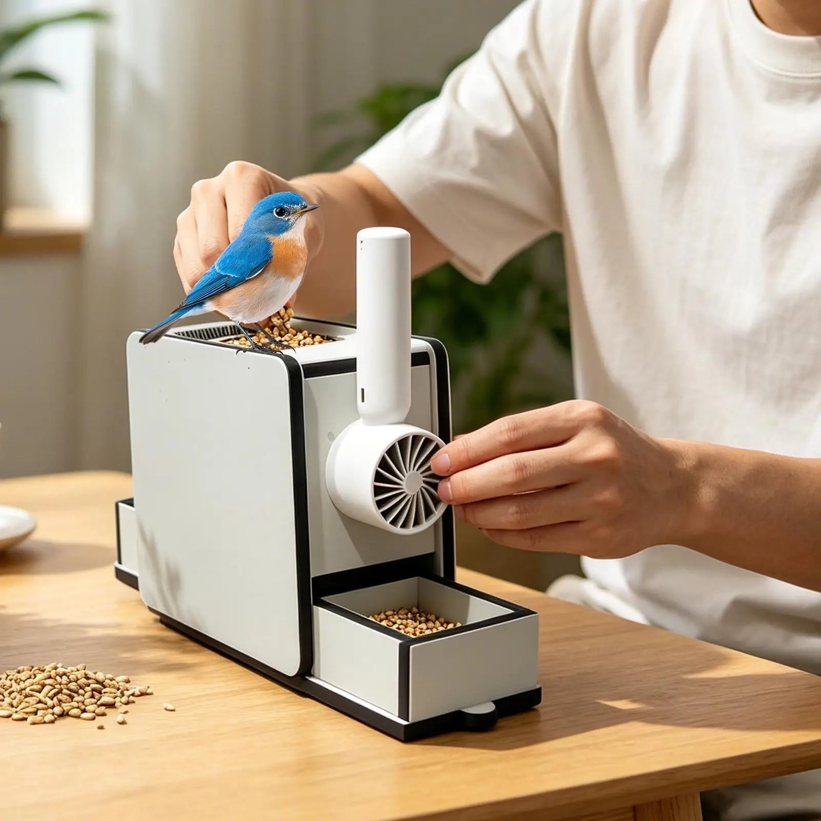 Wooden Bird Food Cleaning Blower Portable Handheld Fan Feed Shelling