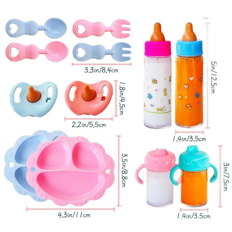 13-Piece Baby Doll Accessory Bottle Feeding Pretend Play Toy Magic