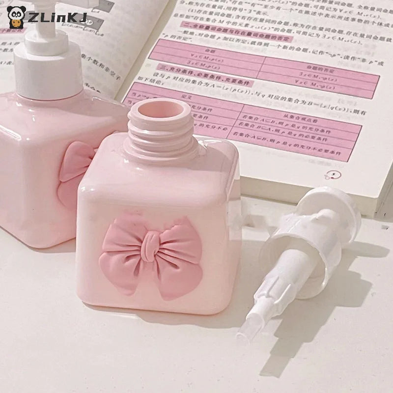 Bow Soap Dispenser Refillable Shower Bottle Pink Plastic Press Pump Zpaxo