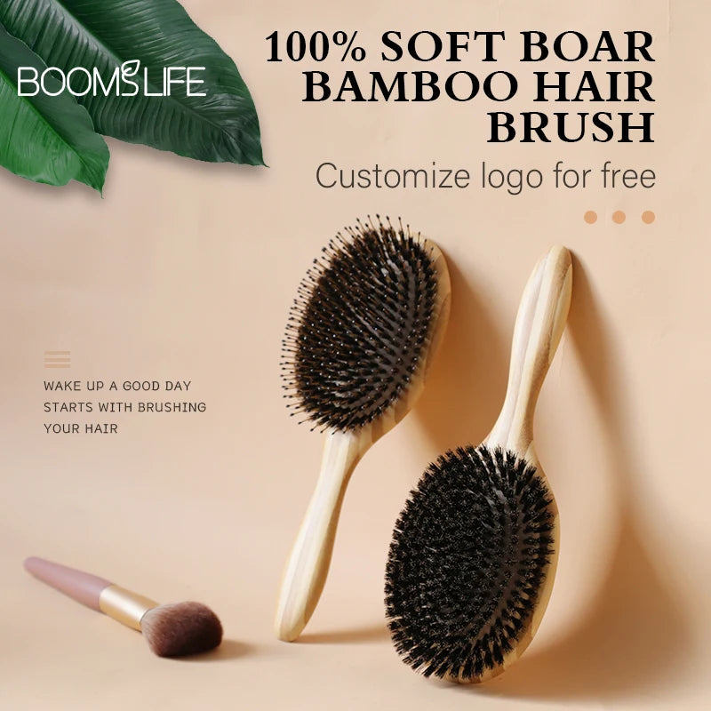 Boar Bristle Hair Brush Women Wood Bamboo HairBrush Professional Curly Airbag Scalp Brush Comb for Hair Beauty Care Salon Tools Zpaxo