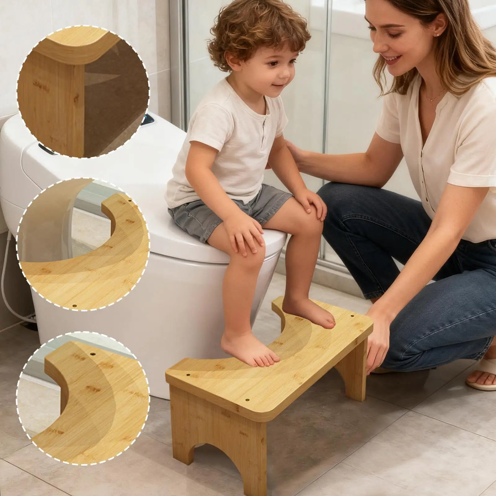 Toilet Stool Wooden Seat Ergonomic Potty Step Adults Elderly Children