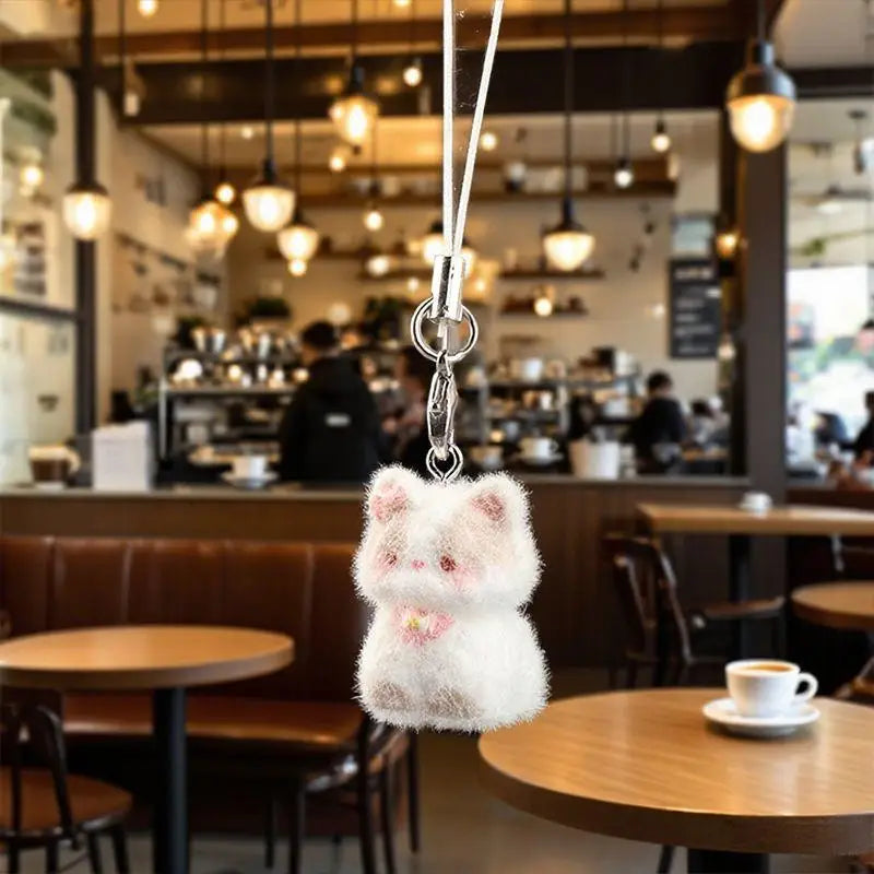 Kawaii Plush Cute Cat Keychain Flocking Animal Pendant Phone Lanyard