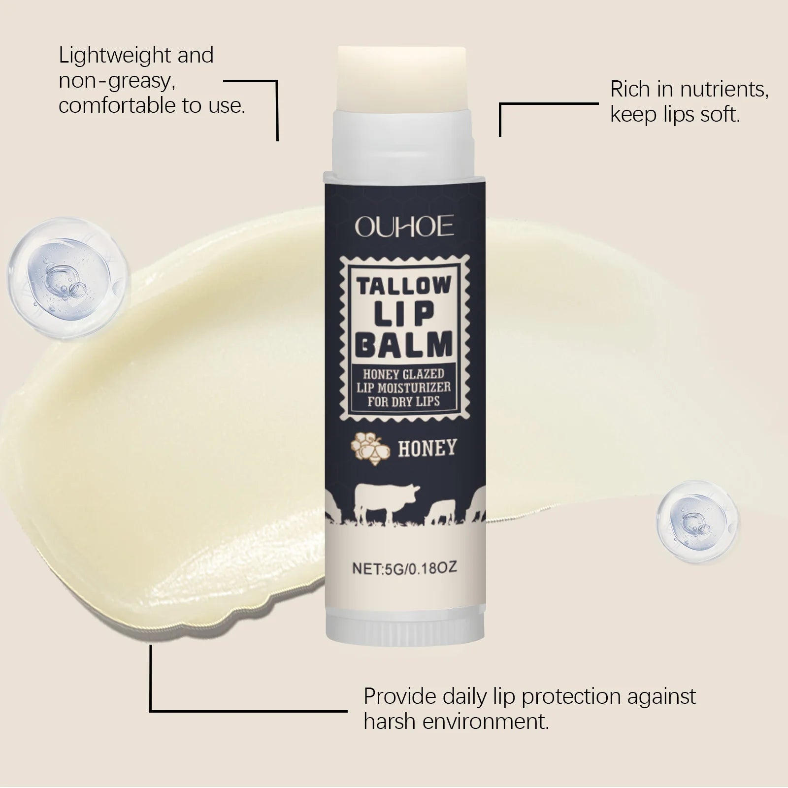 Tallow Lip Balm – Fades Lip Lines & Deeply Moisturizes Nourishing Lip Balm Zpaxo