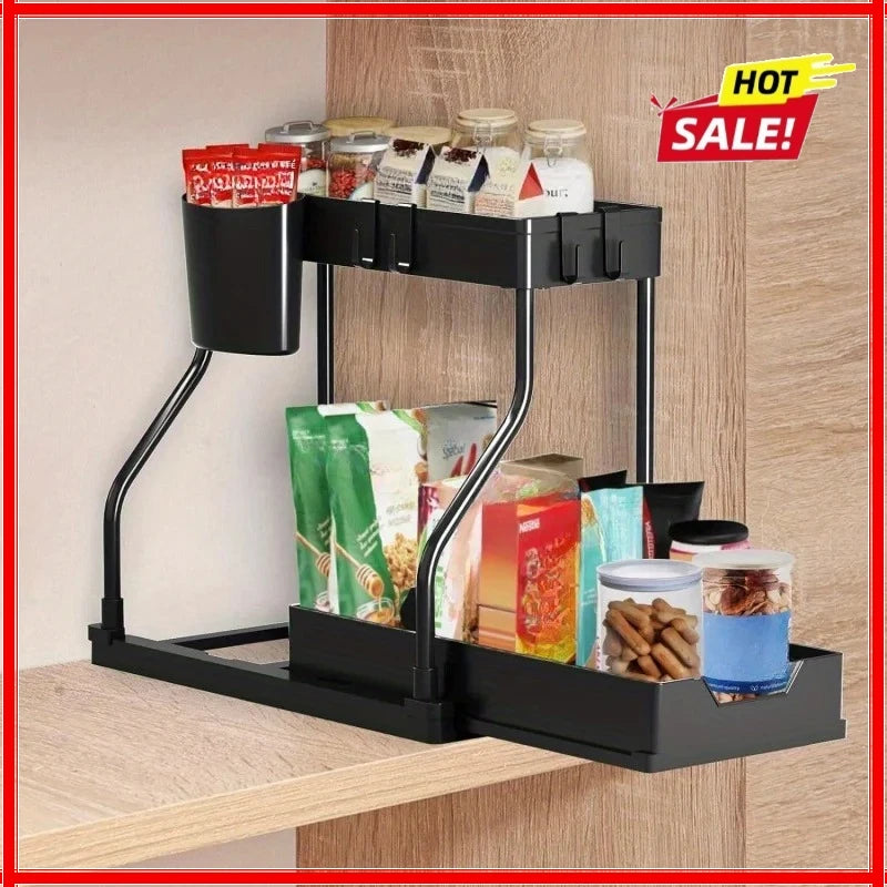 Multi-Layer Pull-Out Kitchen & Bathroom Storage Rack Organizer Cabinet Storage Rack Zpaxo