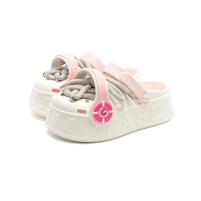 Women's Summer Lace-up Platform Sandals Fashionable 2Way Wear Couples Zpaxo WHITE 39-40