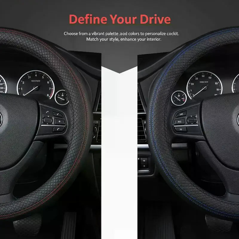 Universal Faux Leather Steering Wheel Cover – 37–38cm Fit