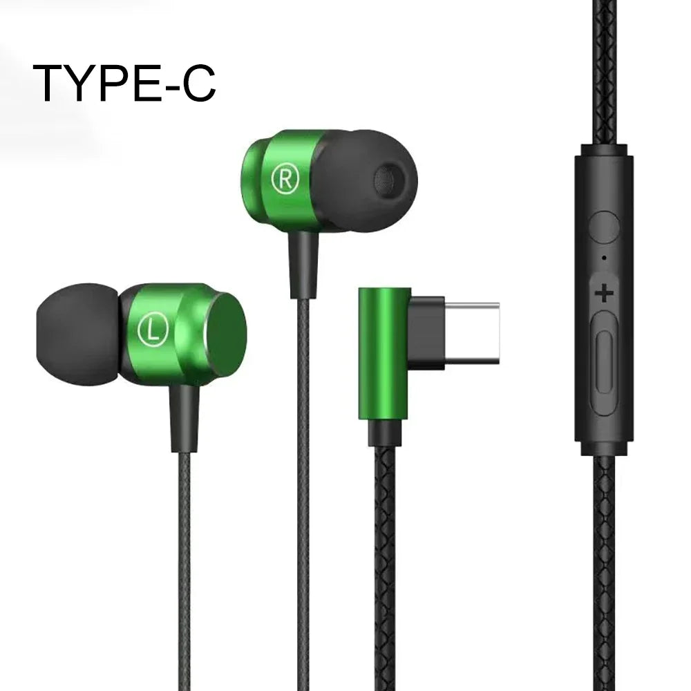 KEBIDUMEI Wired Earphones L Bending Headphones In-ear Earbuds Mic Zpaxo TYPE-C Green