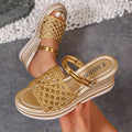 2026 Fish Mouth Open Toe Women's Weaving Hollow Out Breathable Wedge Zpaxo Gold 38