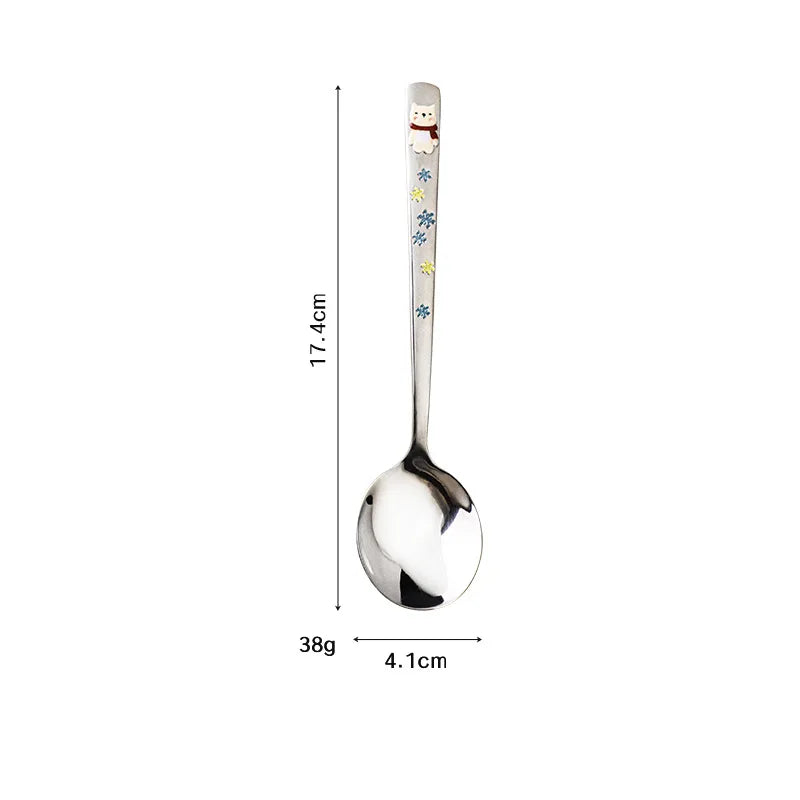 Korean Deer Embossed 304 Stainless Steel Long Handle Spoon Kitchen Spoon Zpaxo No horned deer Red
