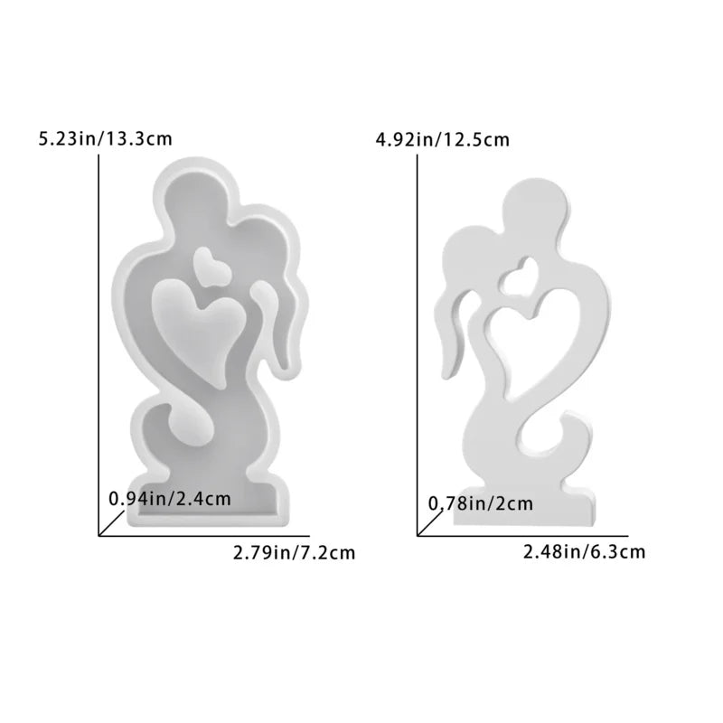 Abstract Couple Hugging Heart Resin Statue Minimalist Lover