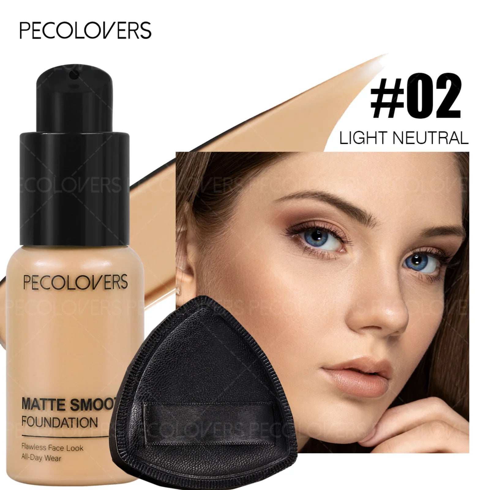 2PCS/Set Waterproof Liquid Foundation and Puff, Hydrating, Moisturizing Liquid Foundation, Long-Lasting , Dark Circle Concealer Zpaxo 02