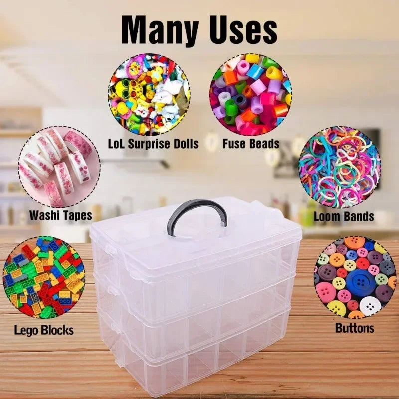 Stackable 3-Tier Plastic Storage Box Adjustable Compartment Toy Container Clear Jewelry Sundries Organizer Home Storage Supplies Zpaxo